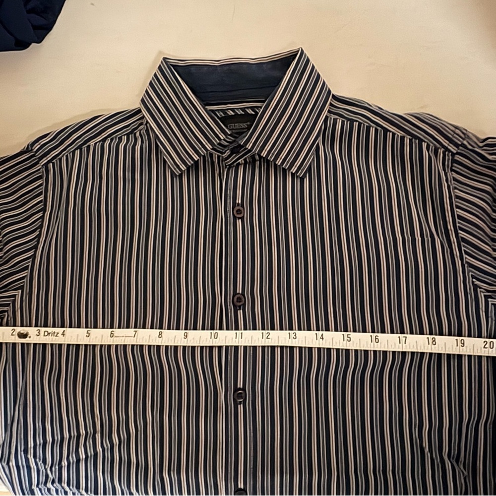 Guess | Pinstriped Black and White Button Down Shirt | Men’s Size Medium - Picture 7 of 10